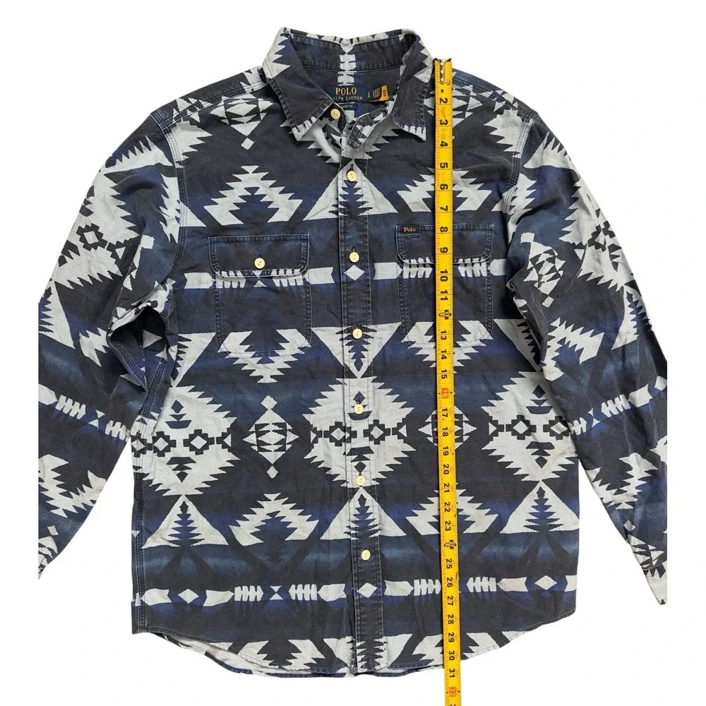 Polo Ralph Lauren Classic Fit Southwestern Aztec Tribal Button Blue‎ Shirt Sz L